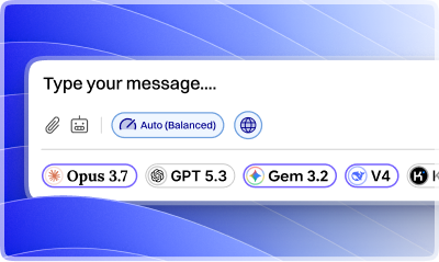 Skynet model picker showing the latest models — Opus 3.7, GPT 5.3, Gem 3.2, V4 — ready to use.